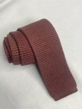Vintage Hunting Horn 100% Lisle Cotton Knit Slim Square Necktie Brown Brick Tie